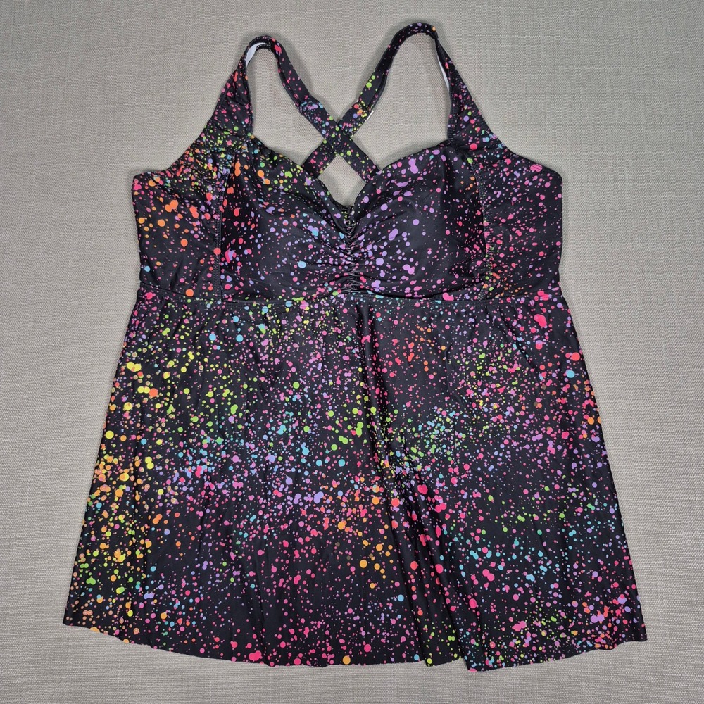 Summer Mae Tankini Swim Neon Paint Splatter Tummy Control New Top Only Size 22W